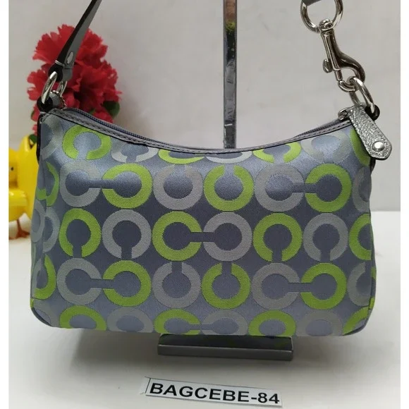 Coach Gray Canvas Leather Trim Zipper Closure Small Hobo Bag - Picture 2 of 12